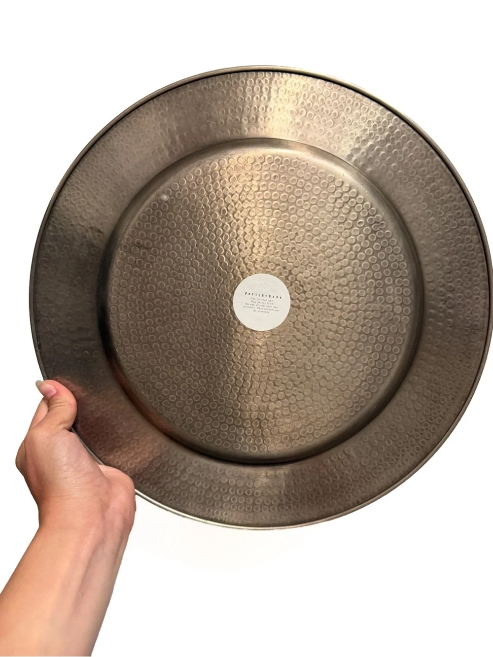 Pottery Barn Hammered Metal Round Decorative Serving Plate Tray, Large 13 in